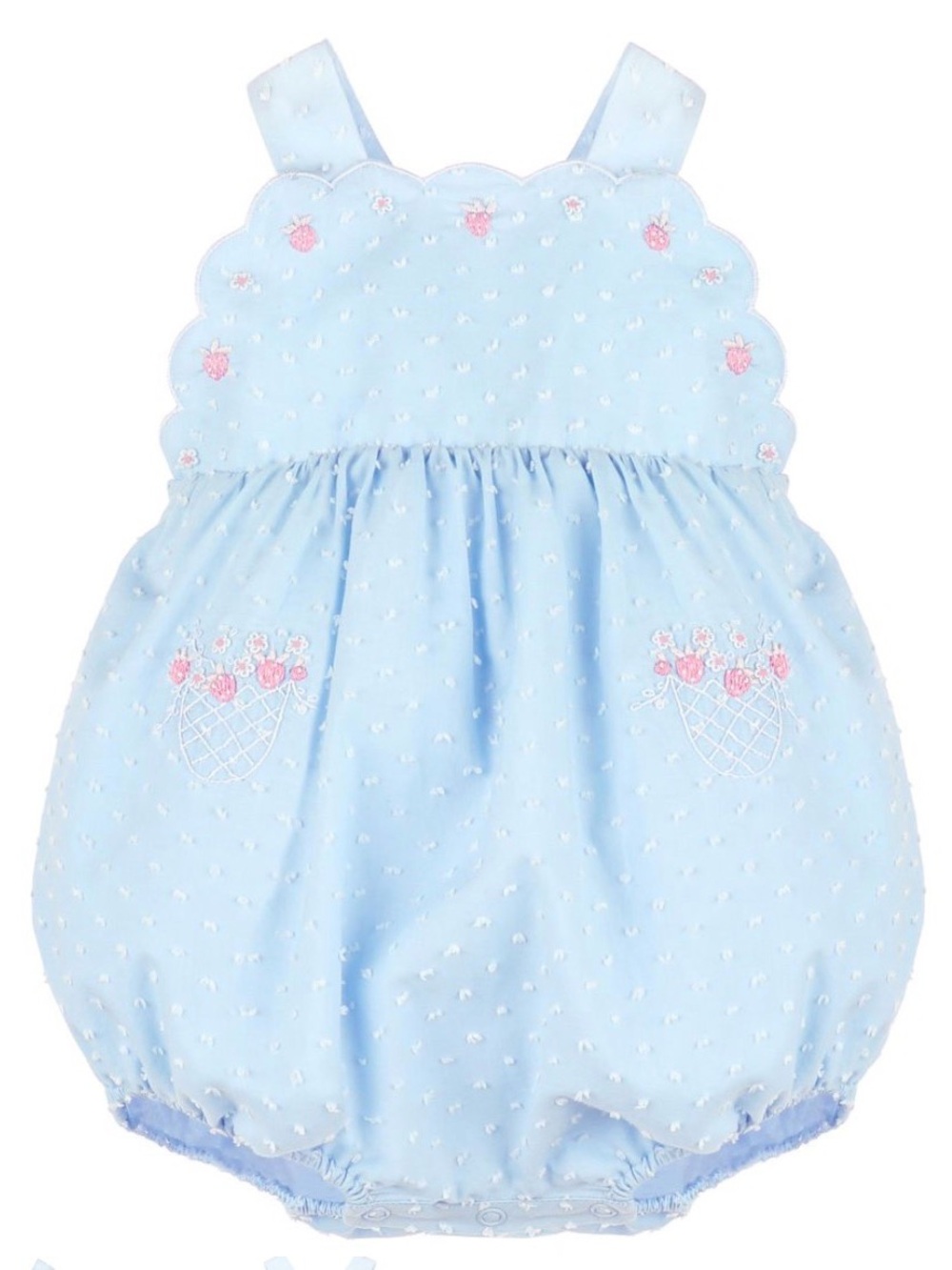 Sophie and Lucas - Strawberry Floral Swiss Dot Blue Baby Girl Bubble - 12 months